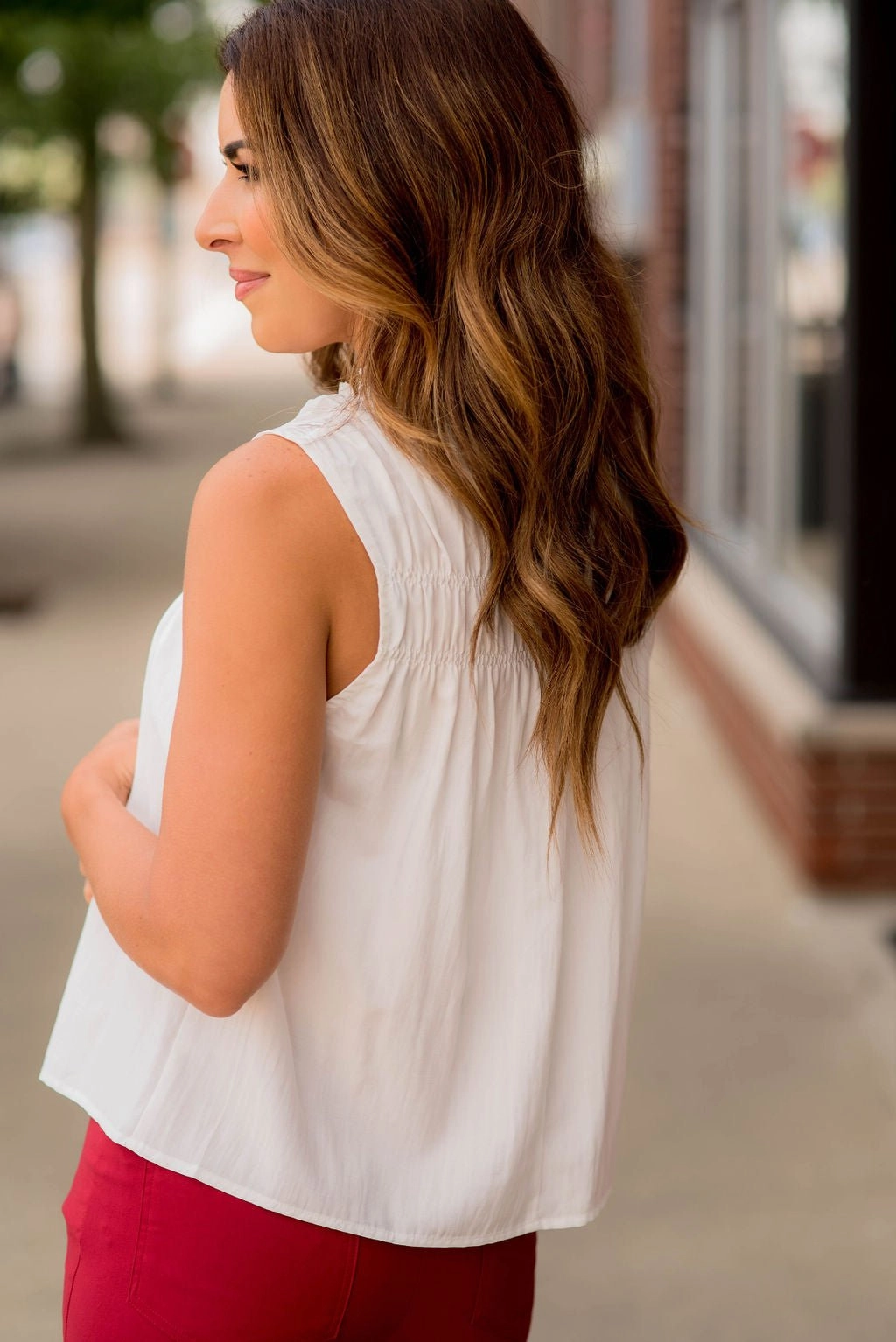Pleated Bib Cinched Neck Tank