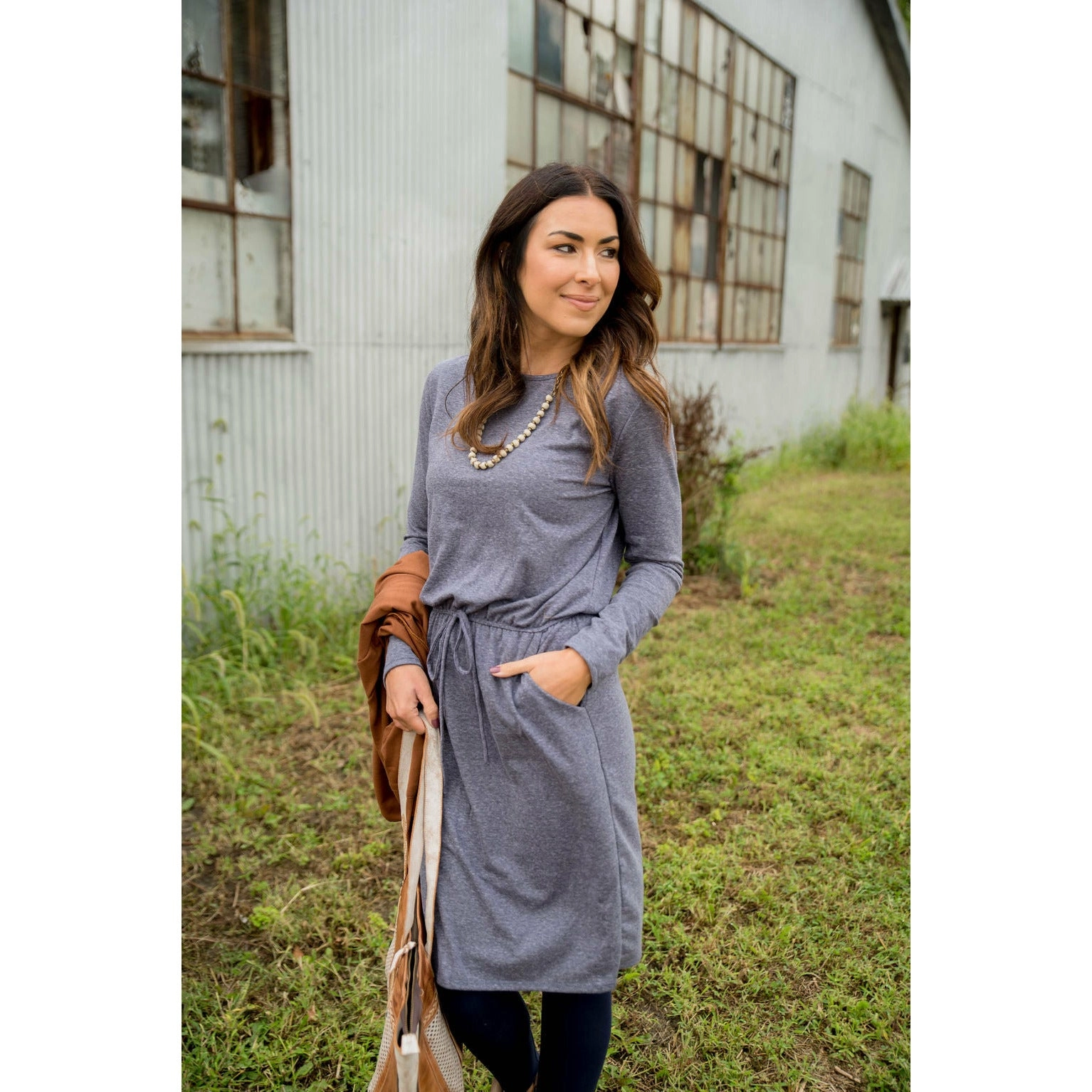 Pocket Drawstring Sweatshirt Dress