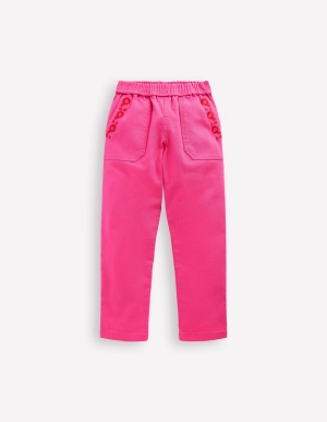 Pull-On Trouser-Sorbet Pink Embroidered
