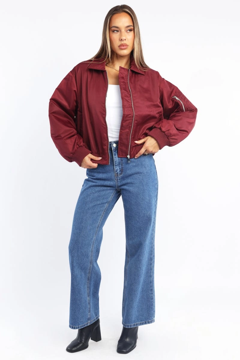 Red Bomber Jacket Collared
