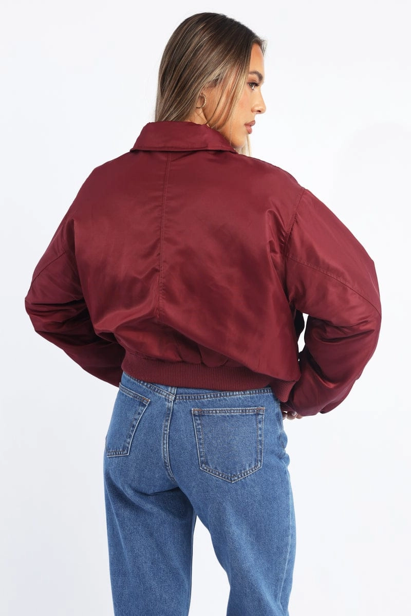 Red Bomber Jacket Collared