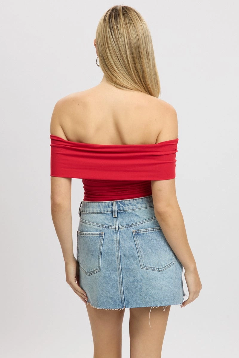 Red Off Shoulder Top Jersey
