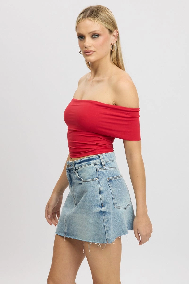Red Off Shoulder Top Jersey