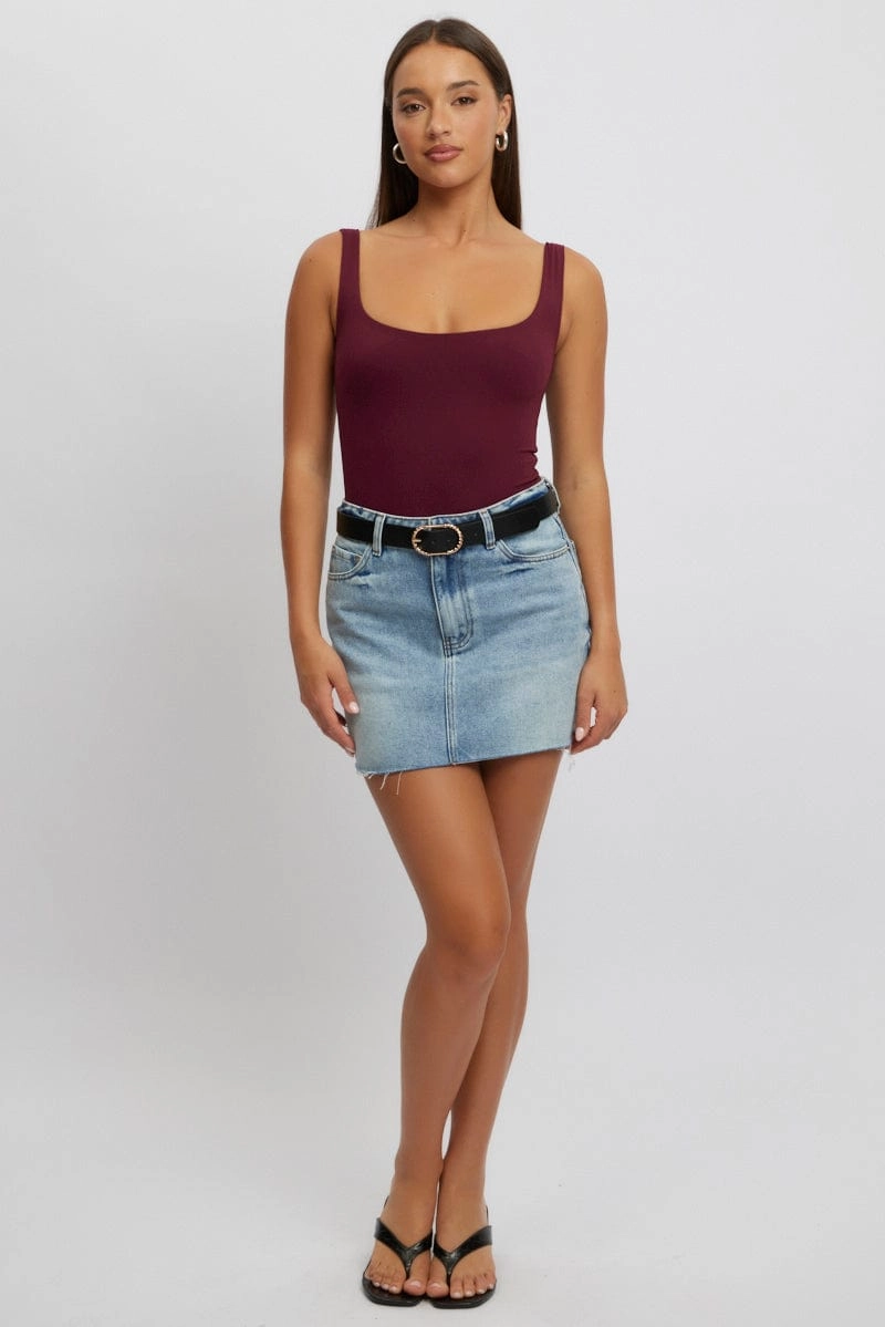 Red Square Neck Bodysuit Supersoft