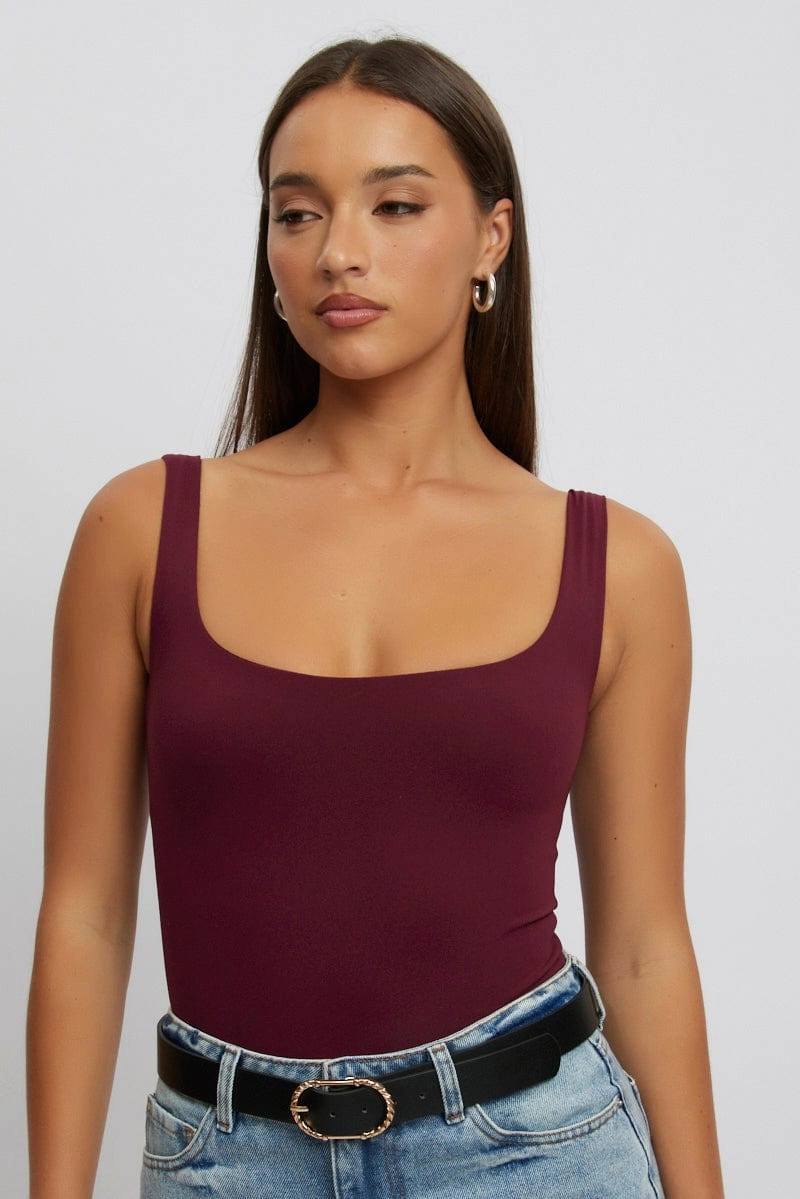 Red Square Neck Bodysuit Supersoft