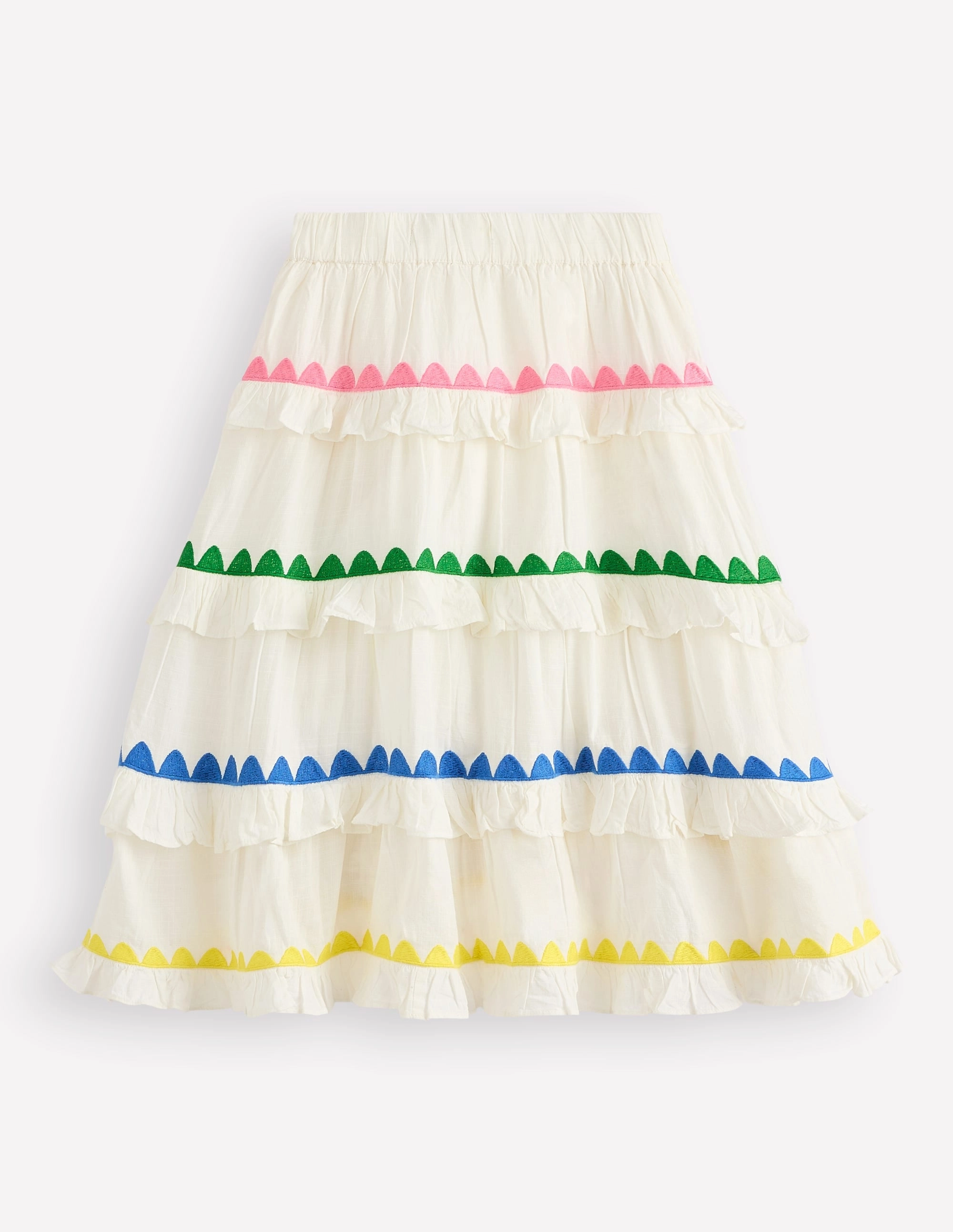 Ruffle Midi Skirt-Soft Ivory Rainbow