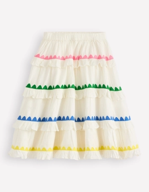 Ruffle Midi Skirt-Soft Ivory Rainbow