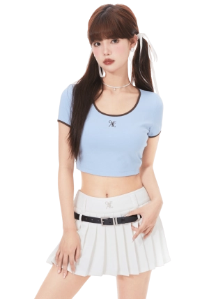 Short Cropped U-Neck T-Shirt