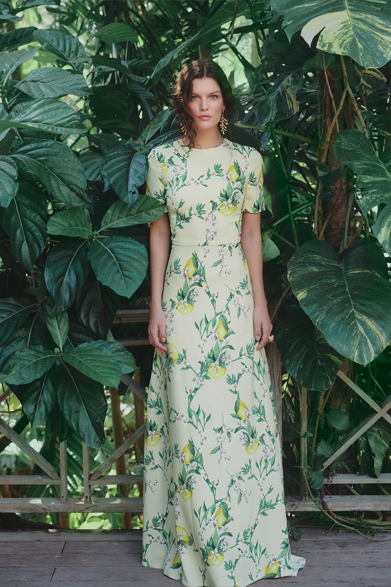 Short Sleeve Lemon Print Gown