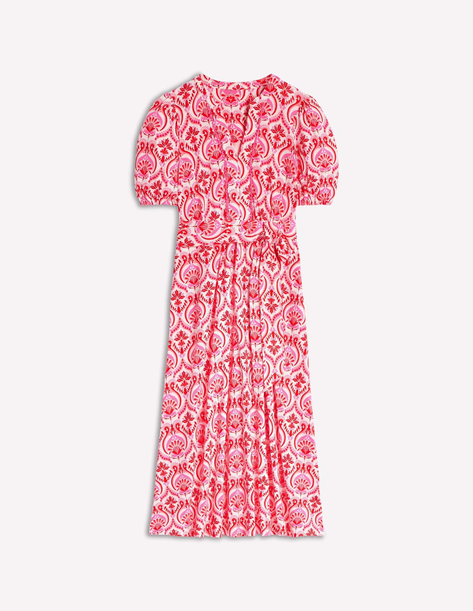 Sofia Trim Jersey Midi Dress-Poppy Red. Ornamental Floral