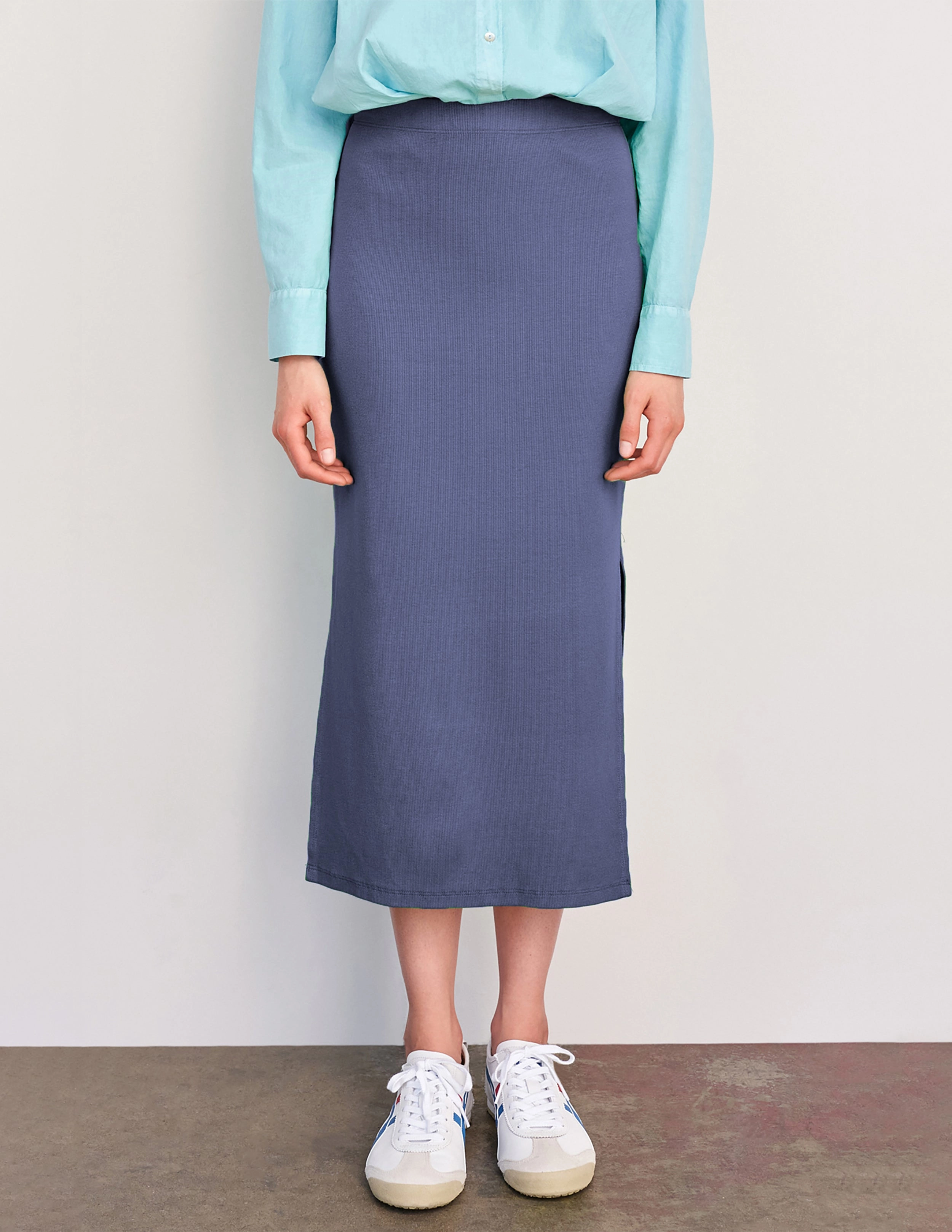 Sundry Long Skirt with Side Slits in Navy