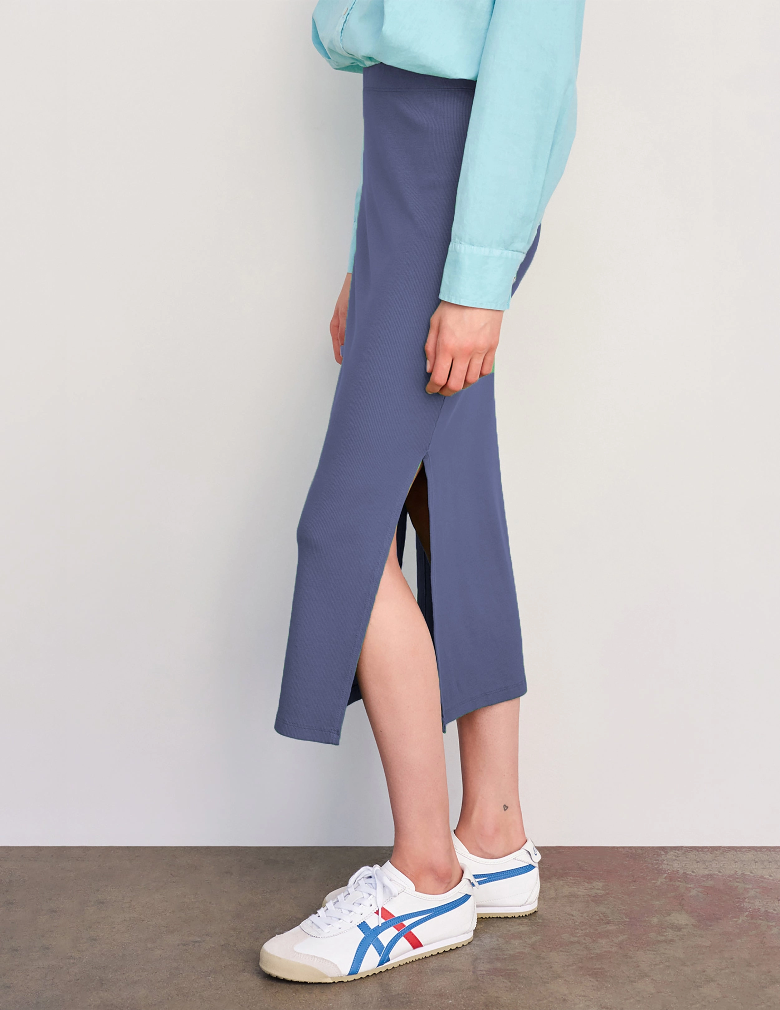 Sundry Long Skirt with Side Slits in Navy