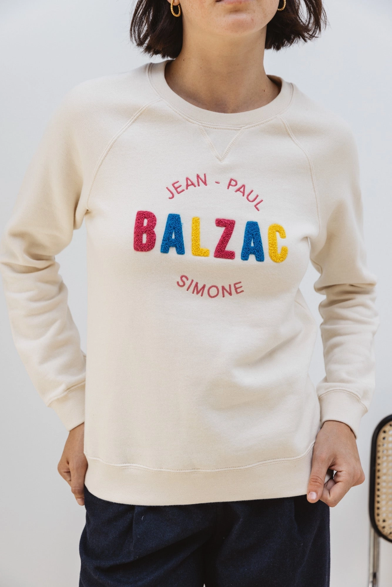 Sweat-shirt Littéraire Jean-Paul/Simone écru