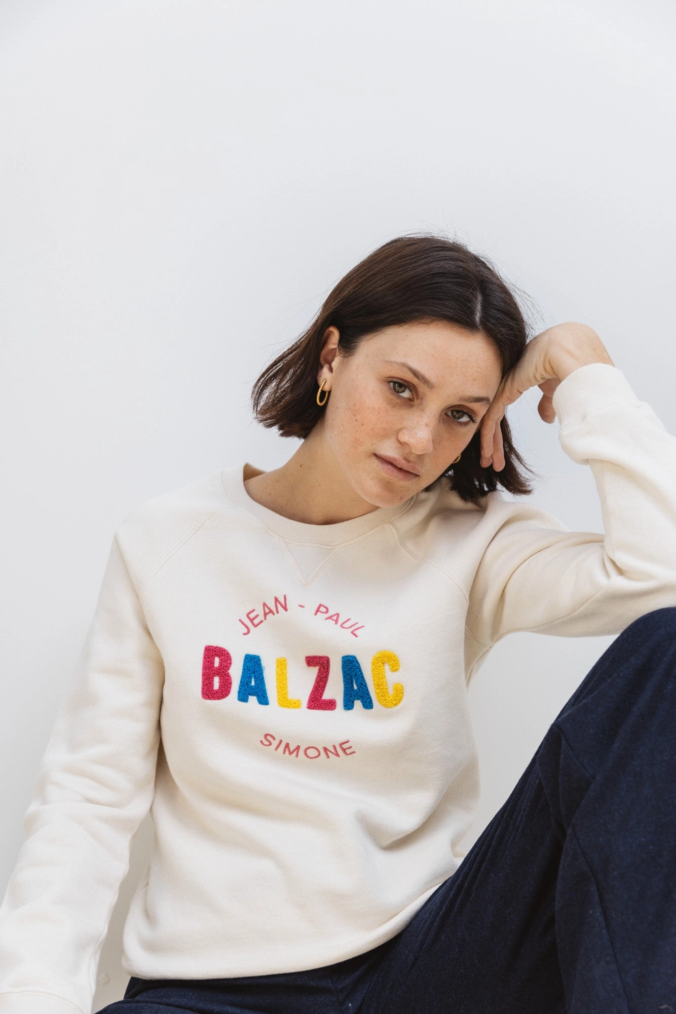 Sweat-shirt Littéraire Jean-Paul/Simone écru