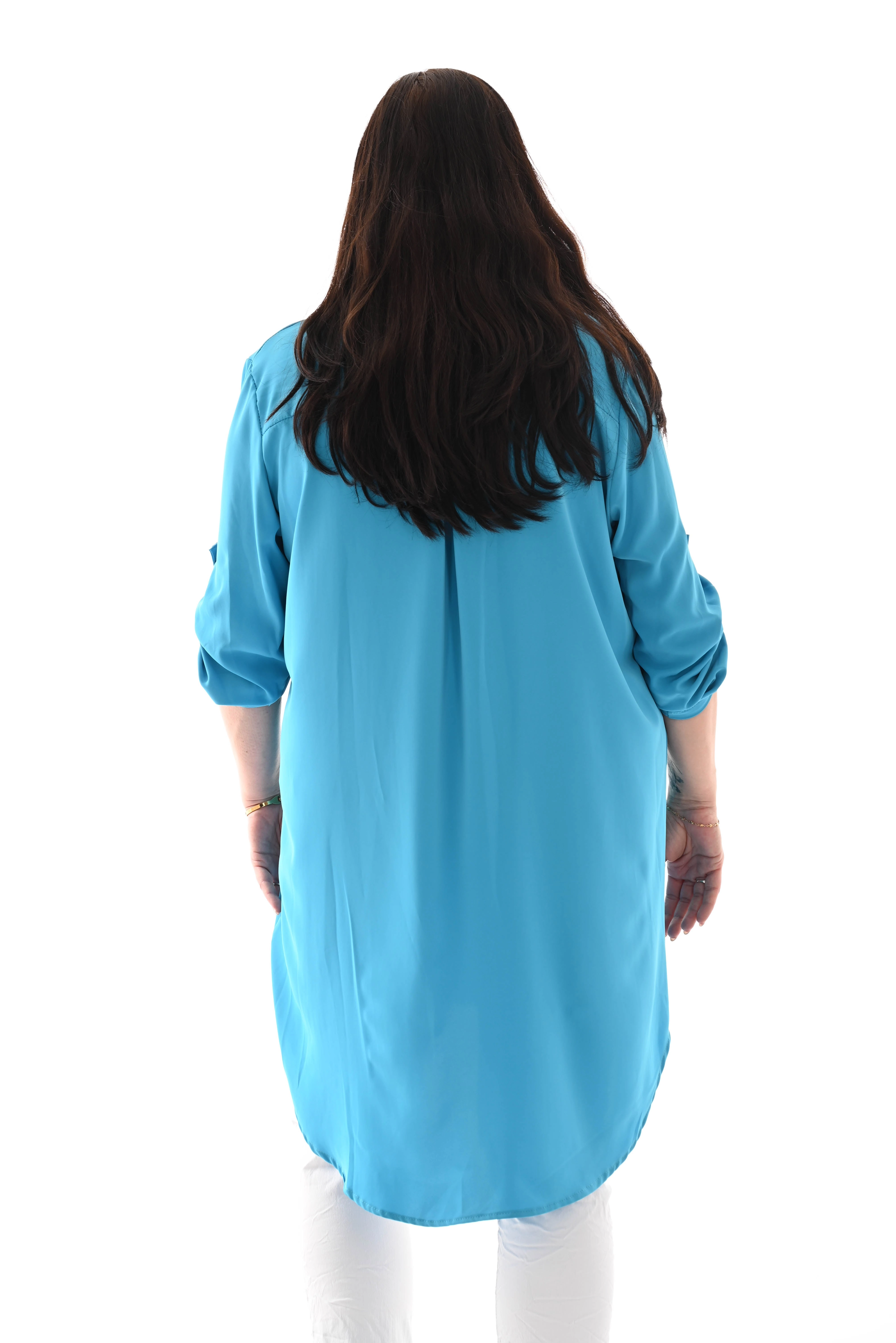 Tuniek v-hals ophaalmouwen aqua