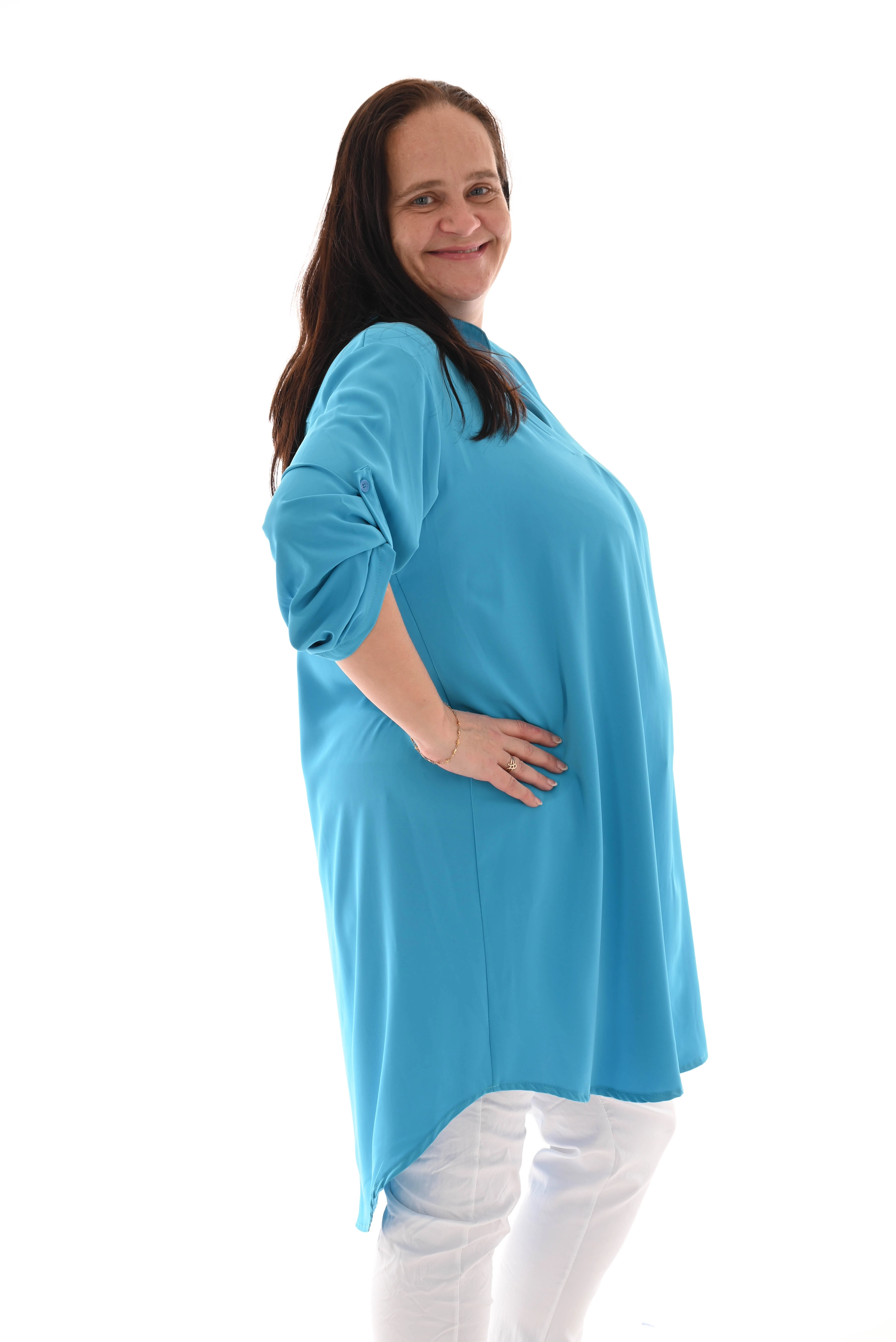 Tuniek v-hals ophaalmouwen aqua