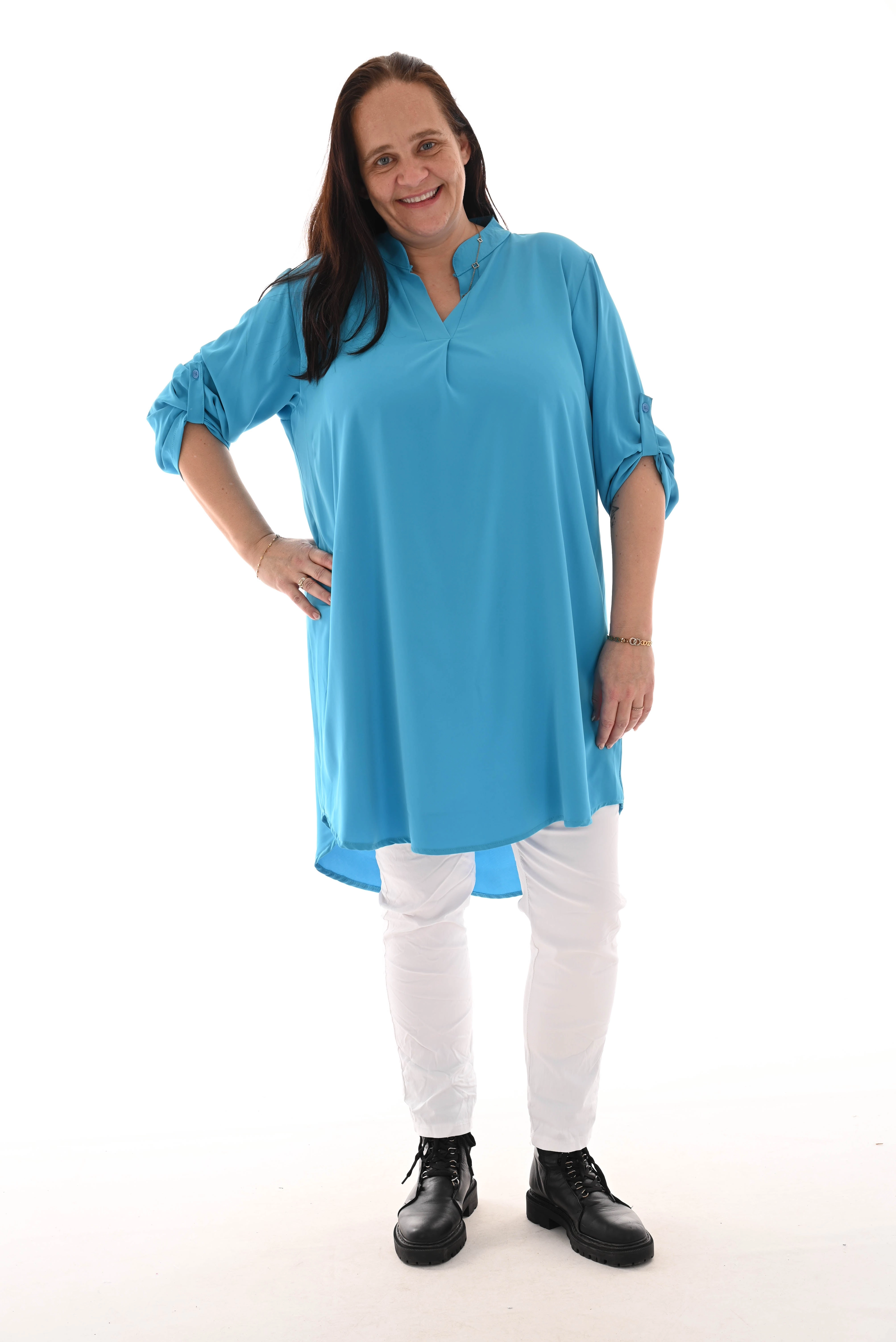 Tuniek v-hals ophaalmouwen aqua