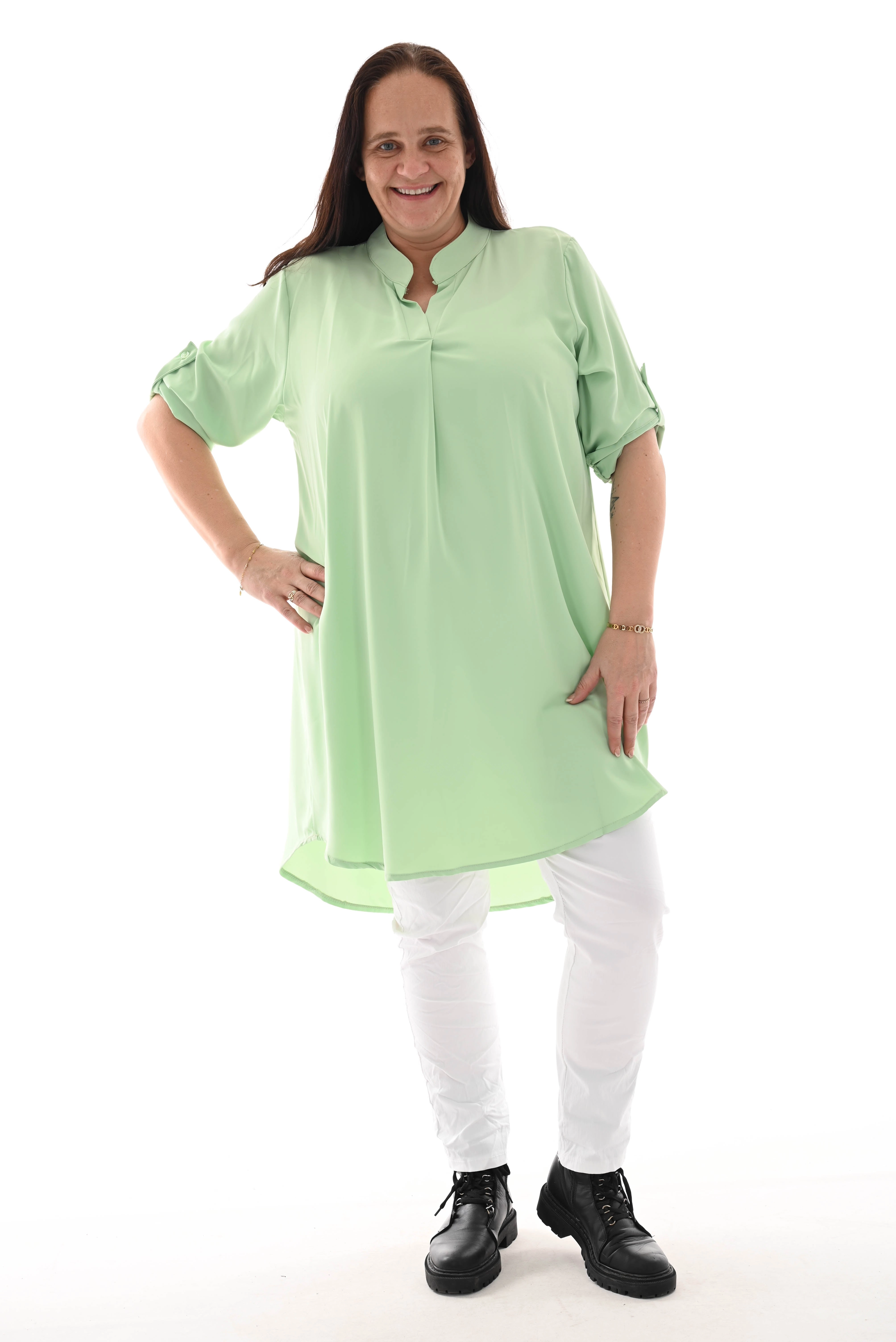 Tuniek v-hals ophaalmouwen lichtgroen