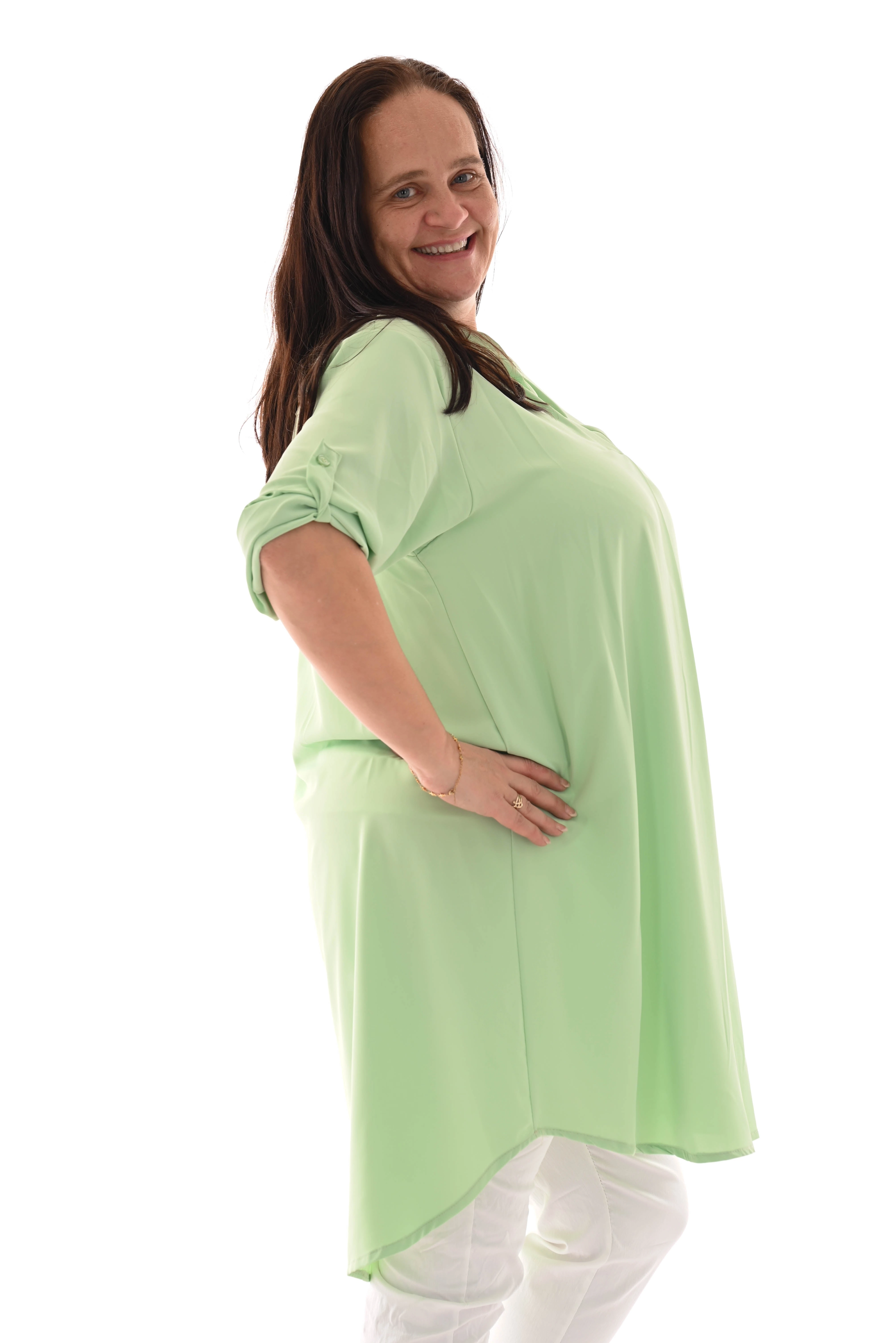 Tuniek v-hals ophaalmouwen lichtgroen