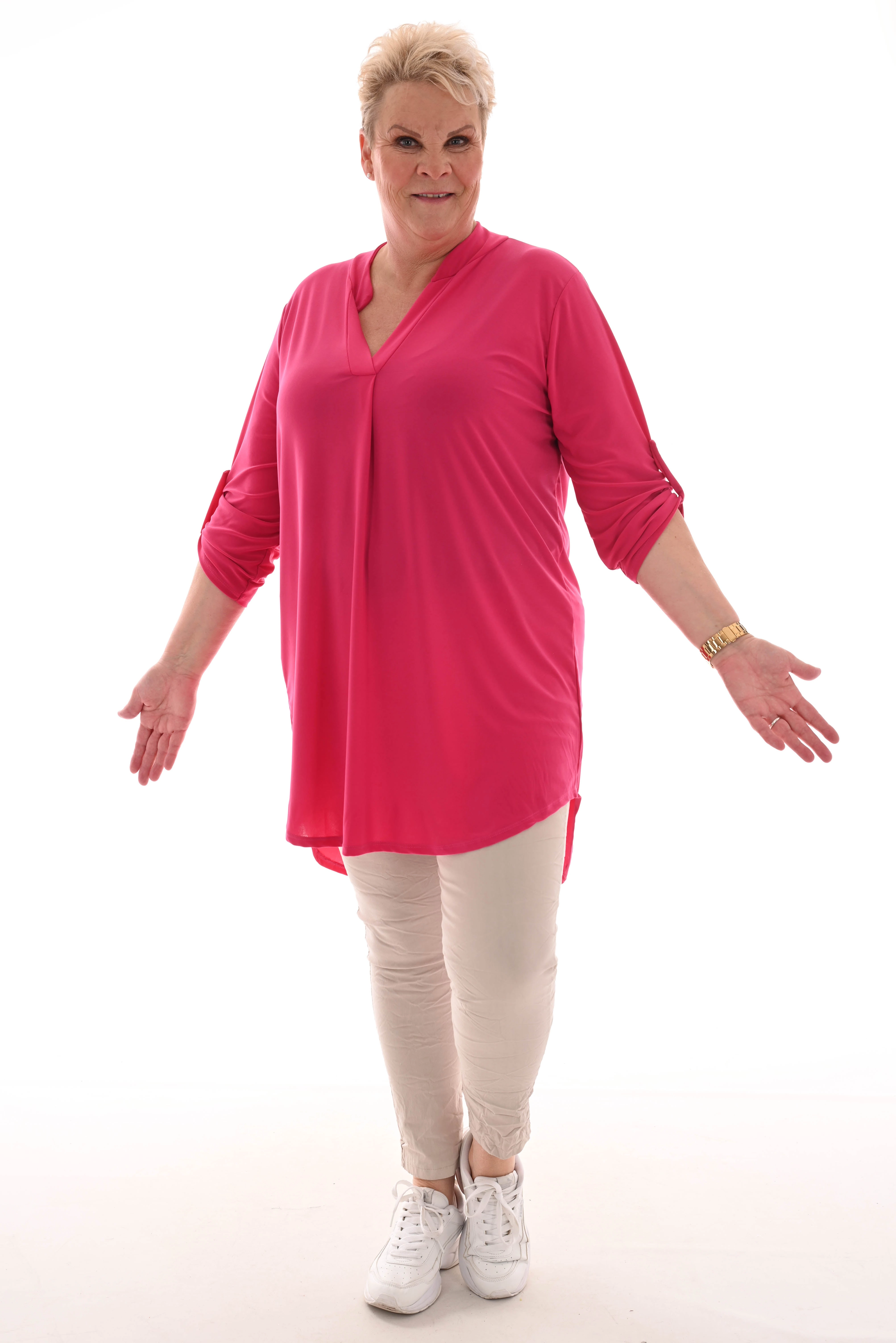 Tuniek v-hals ophaalmouwen uni fuchsia