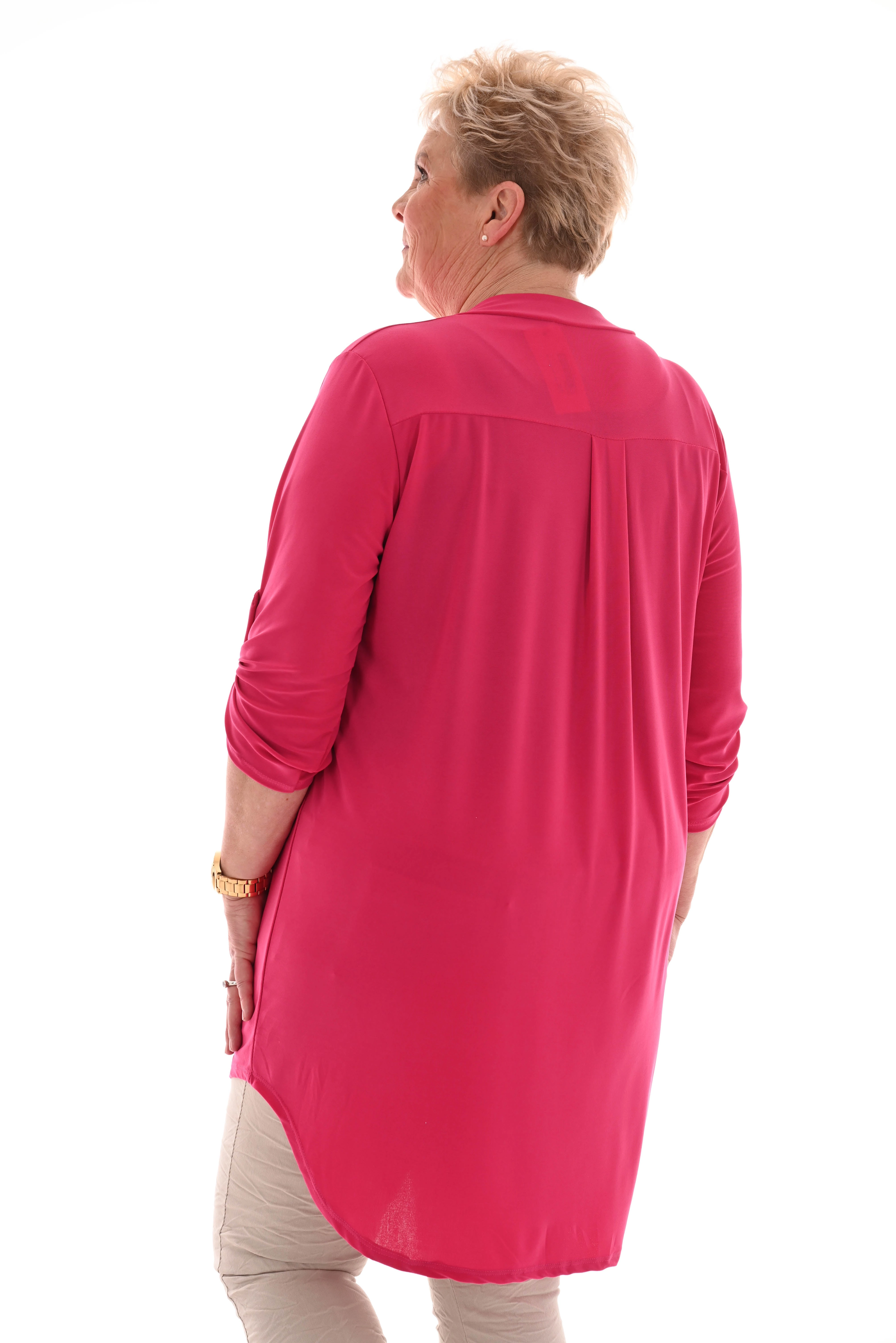Tuniek v-hals ophaalmouwen uni fuchsia