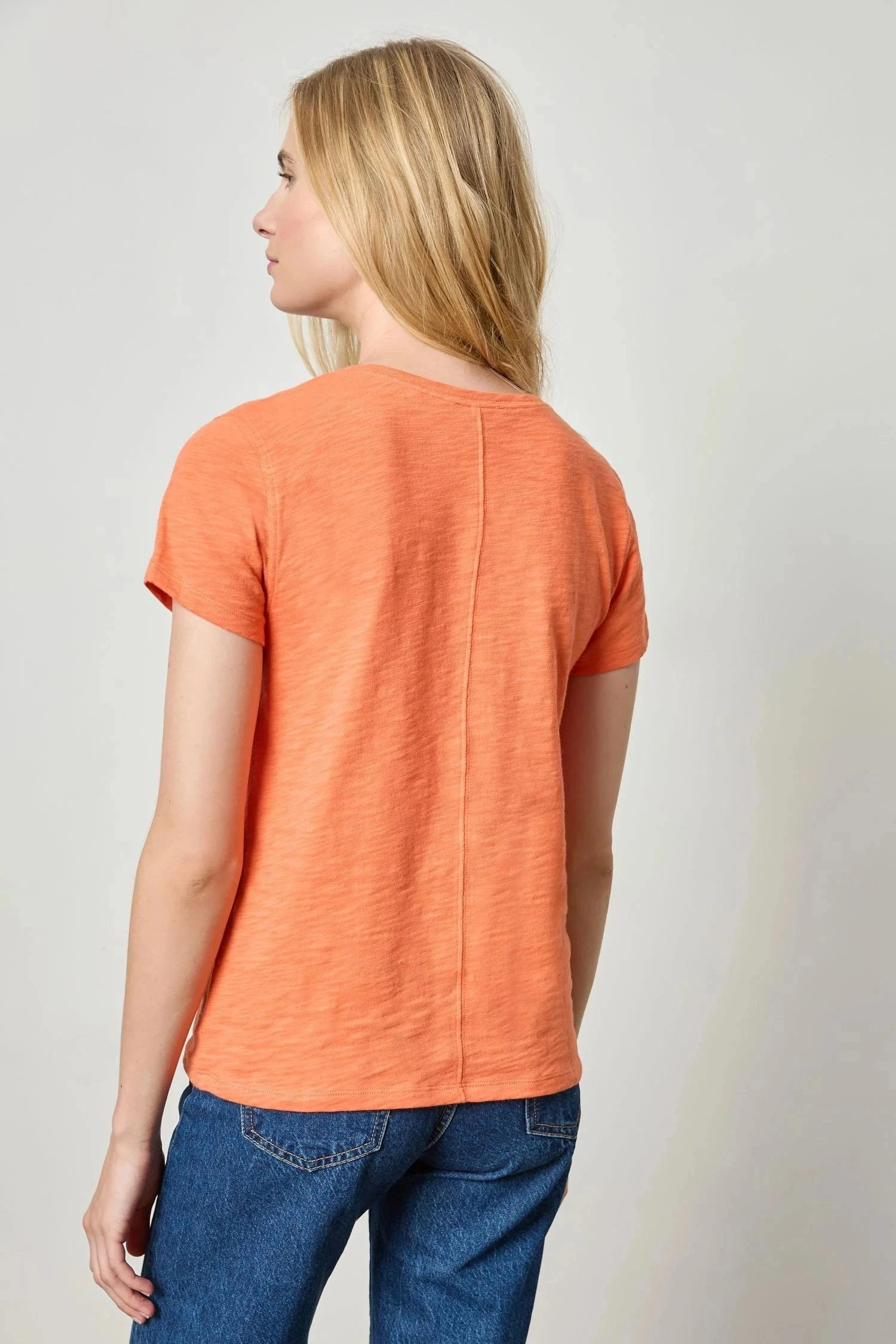 V-Neck Short Sleeve Back Seam Tee Tangerine