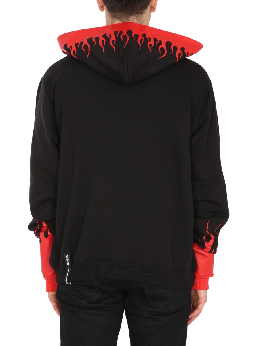 Vision Of Super Logo Embroidered Flame Hoodie