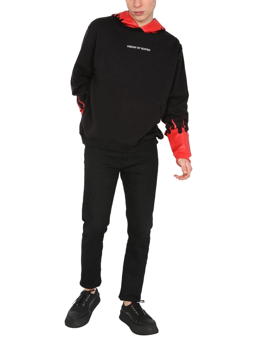 Vision Of Super Logo Embroidered Flame Hoodie