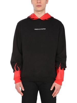 Vision Of Super Logo Embroidered Flame Hoodie