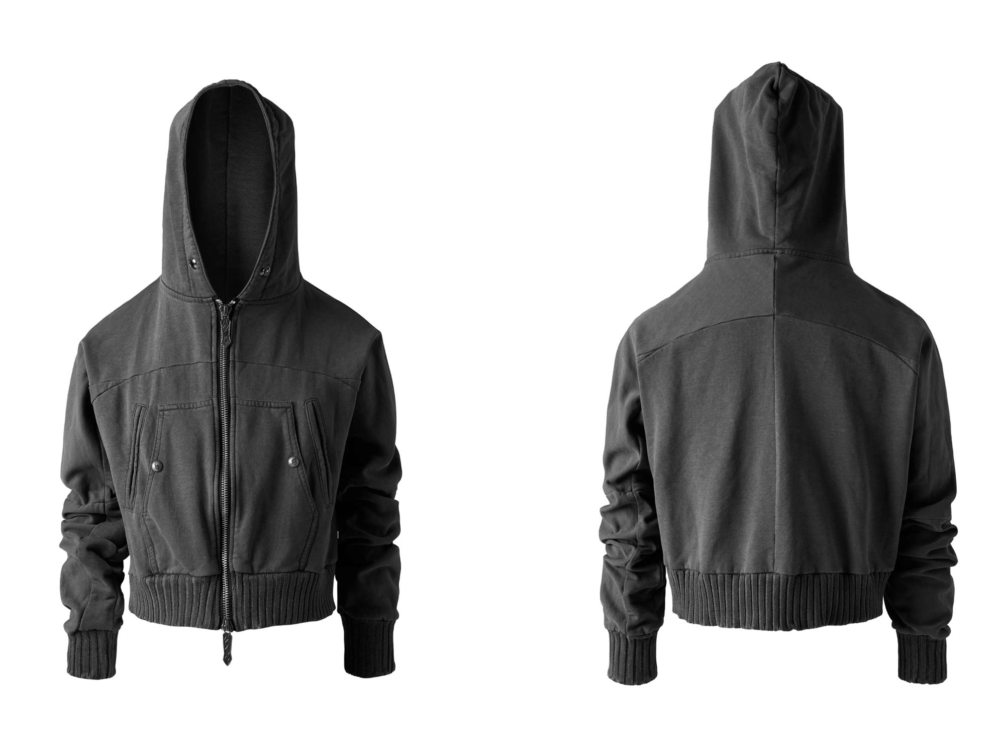 Washed Gray Hooded Sweatshirt Jacket