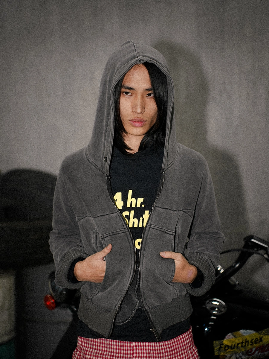 Washed Gray Hooded Sweatshirt Jacket