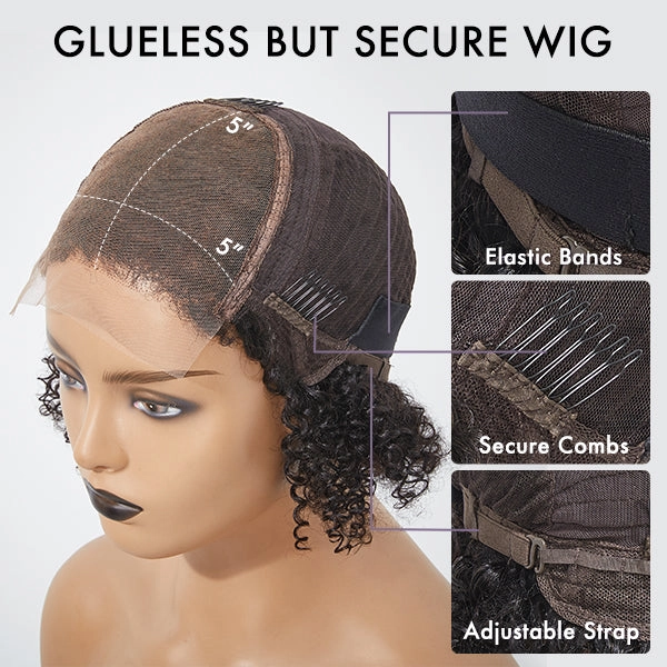 Weekly Special | Gorgeous Natural Black Loose Wave 5x5 Closure Lace Glueless Short Wig 100% Human Hair | Large & Small Cap Size