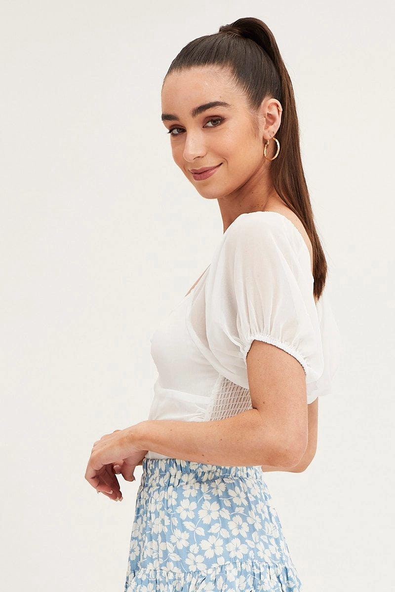White Bodysuit Top Short Sleeve Sweetheart