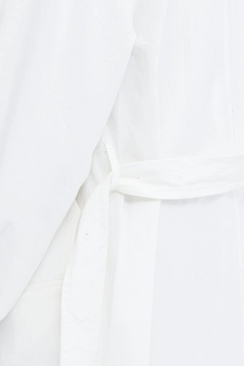 White Longline Trench Coat With Tie