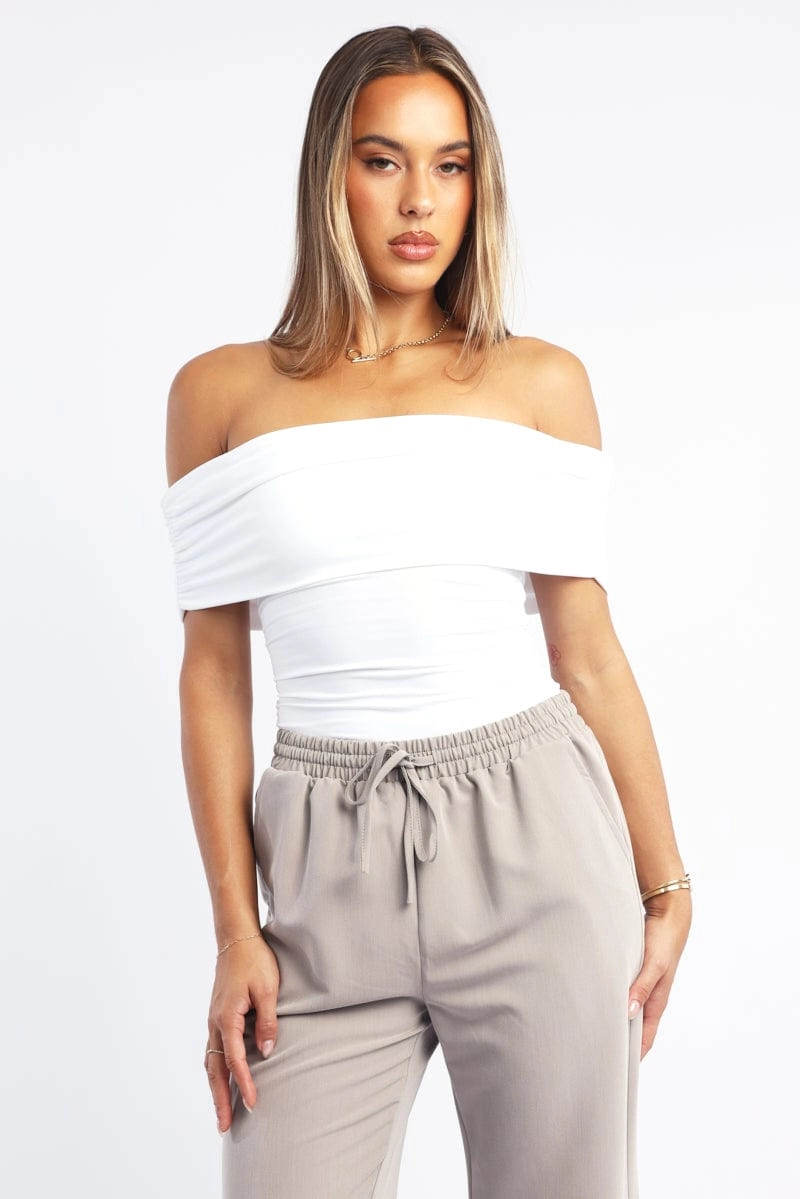 White Off Shoulder Bodysuit Supersoft