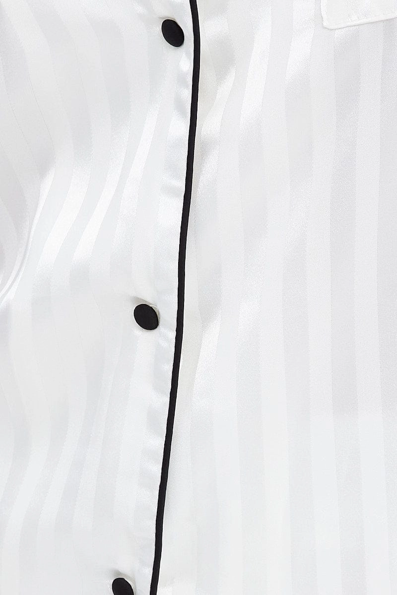 White Stripe Satin Pj Jacquard Stripe Piping Pyjama Set