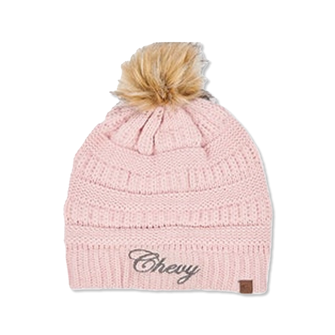 Women's Chevy Script Knit Beanie With Pom Hat
