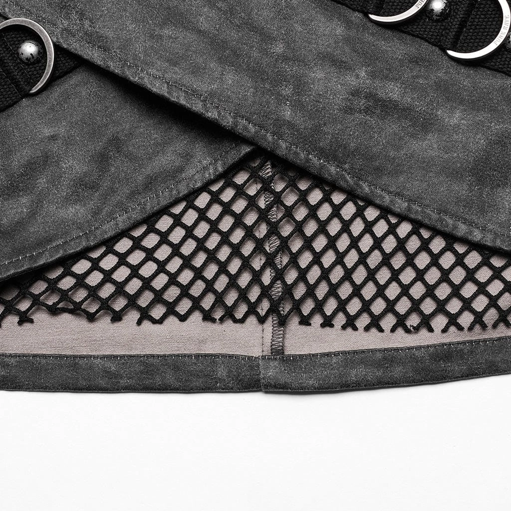 Women's Punk Buckle Mesh Overlapping Short Skirt