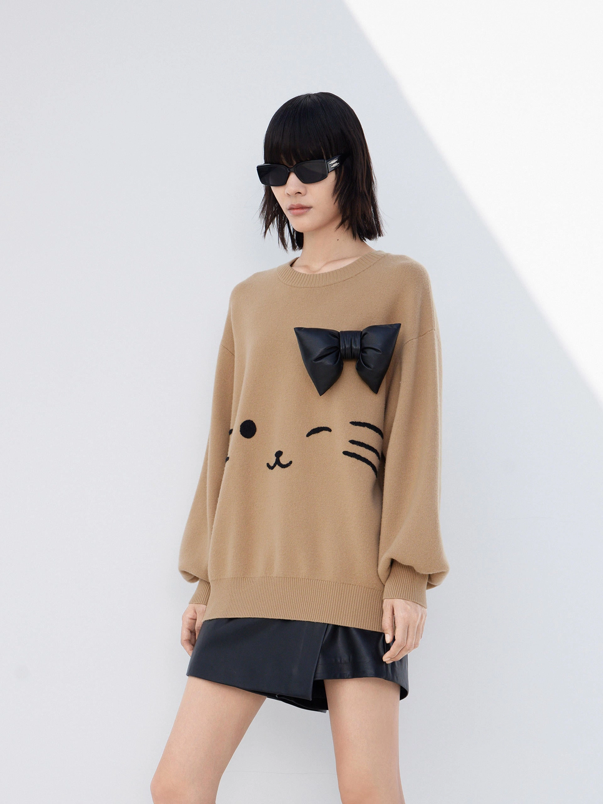 Wool Blend Detachable Bow Sweater