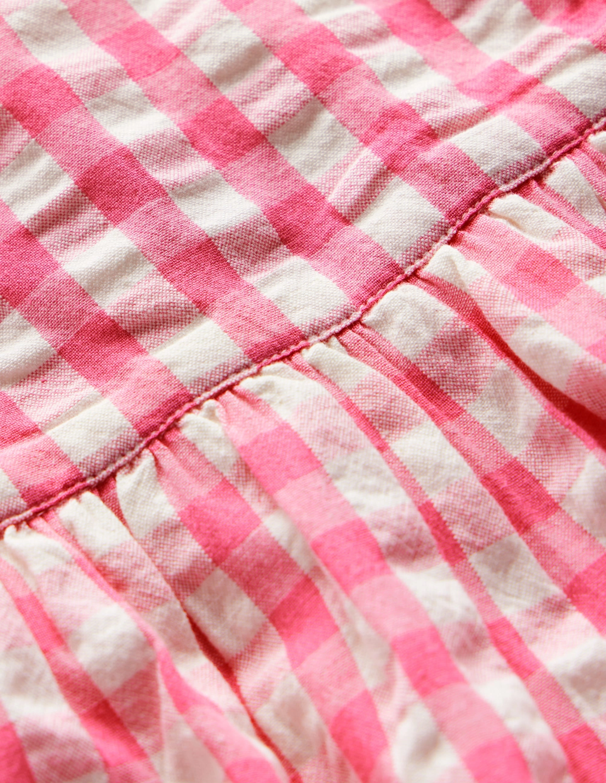 Woven Frill Dress-Pink and Ivory Gingham