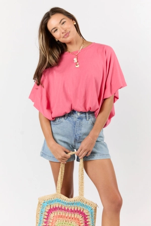You've Got Me Pink Bubble Hem Tee
